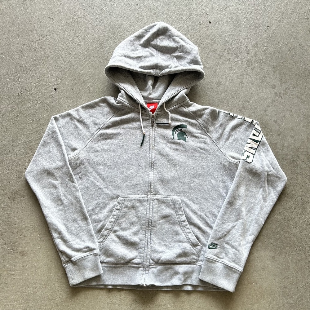 Nike Michigan State Sweatshirt Size Medium Gray Spartans MSU Full Zip Hoodie